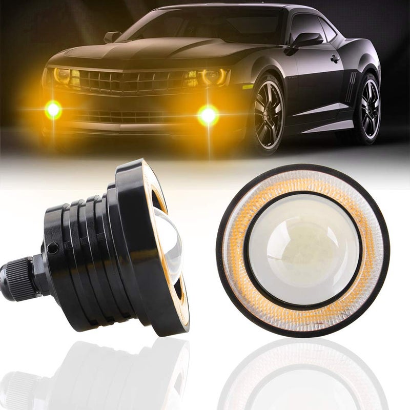 KaiDengZhe كاي دينغ زهي 2 قطعة مصباح ضباب LED بروجيكتور فائق السطوع 2.5 بوصة 12 فولت 10 واط أمبر/أصفر حلقات هالة ملائكية لمصباح رأس الدراجة النارية ضوء نهاري ضوء قيادة مصباح ضباب - Image 1